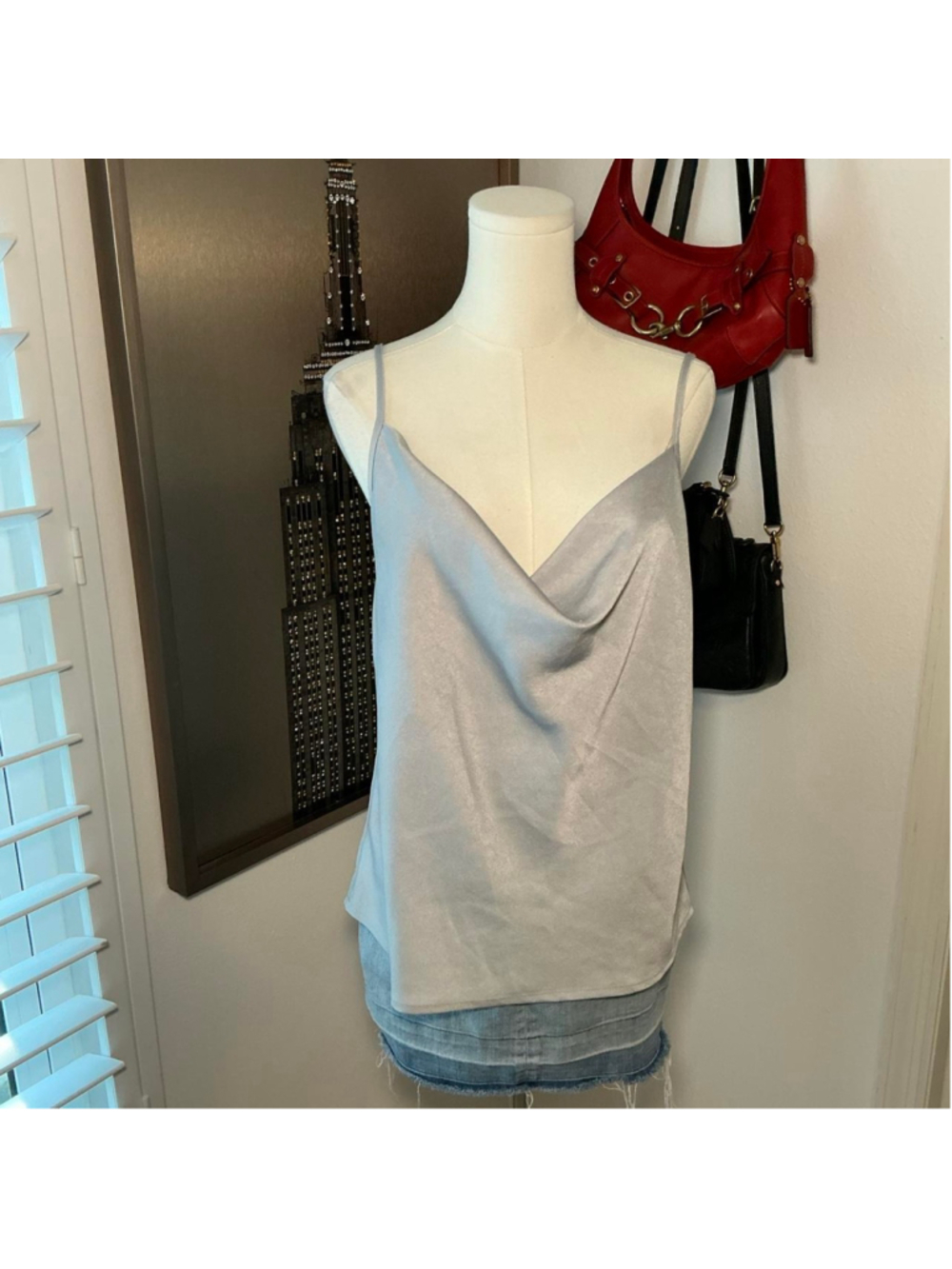Single Thread Silver Satin Cowl Neck Cami Top Size Small NWT Y2K